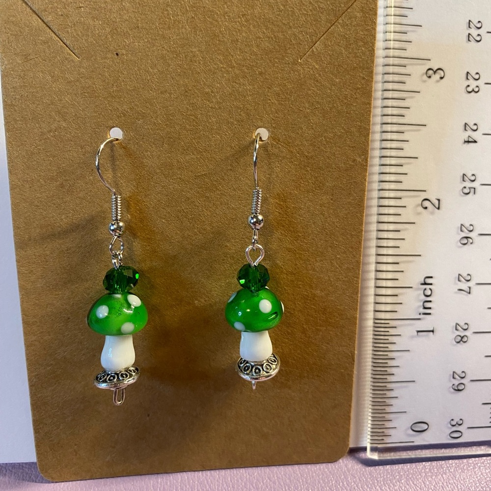 3 for $12 - Green Mushroom Earrings